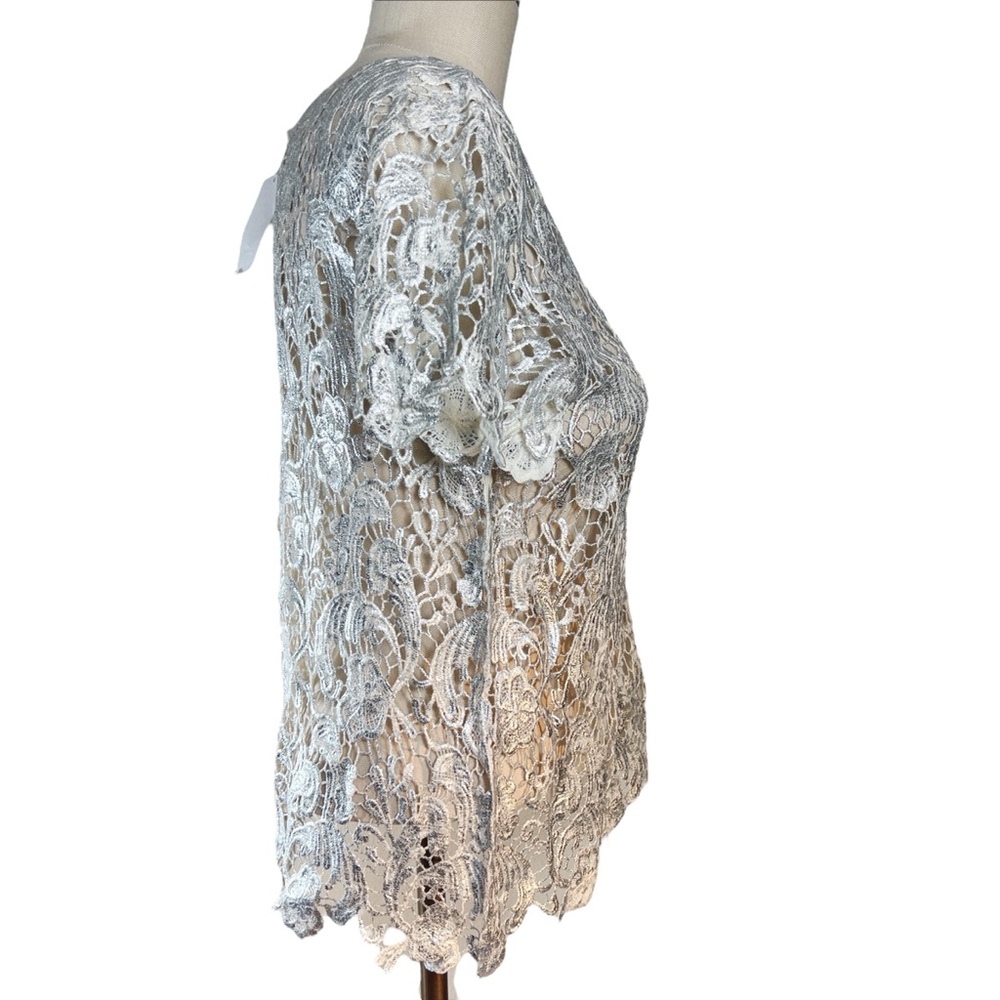 RD Style Silver Cotton Floral Lace Top Size M NWT Holiday Cocktail Party Easter - Picture 2 of 6